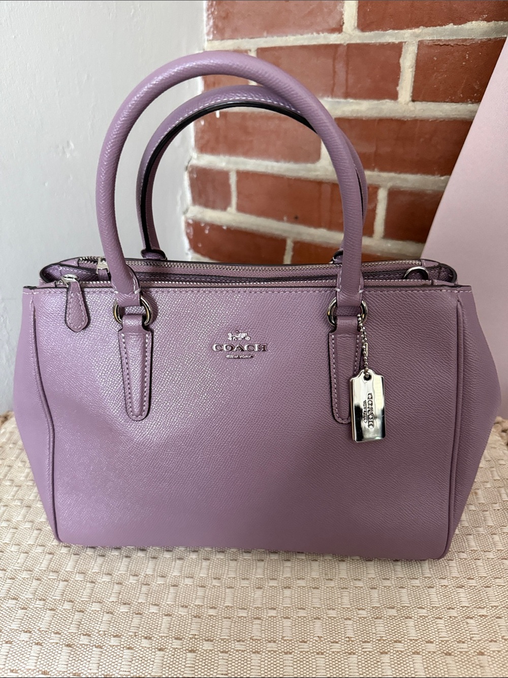 Coach Lilac Leather Satchel with Dual Top Handles